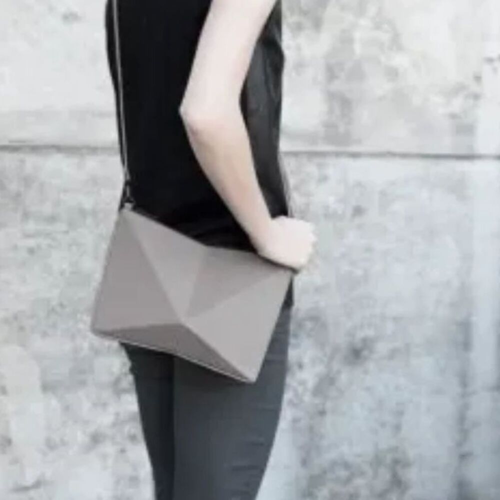 Finell Origami-inspired Grey Leather Geometric Crossbody Bag